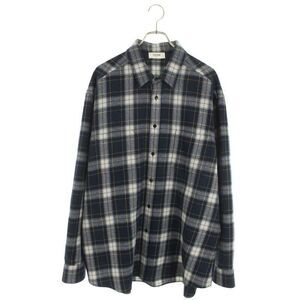 Celine 2c555198o Plaid Oversized Wool Long Sleeve Shirt Men's 42